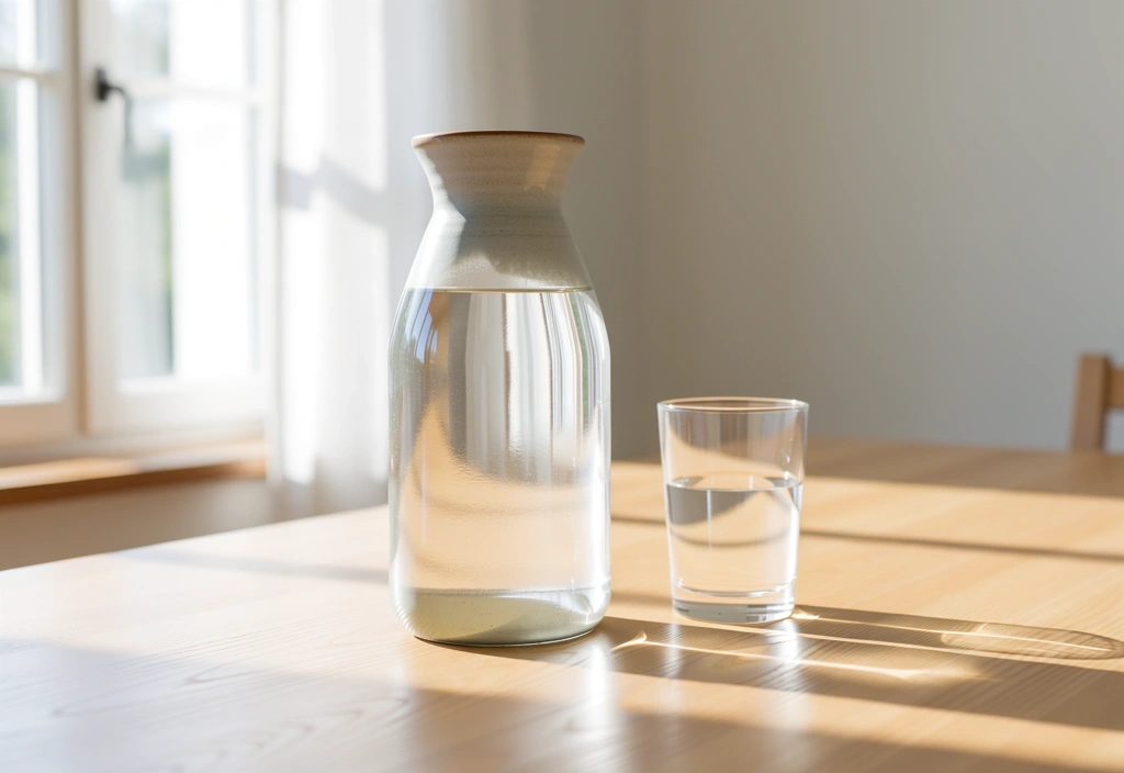 Frisches Wasser auf einem Holztisch als Symbol für Klarheit